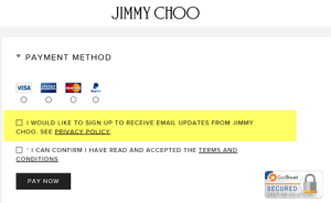 Jimmy Choo Checkout Email Consent example Optin Permission