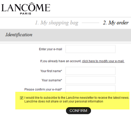 Lancome checkout email consent optout